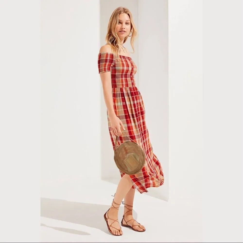 ✨ UO Monica Red Check Midi Dress✨